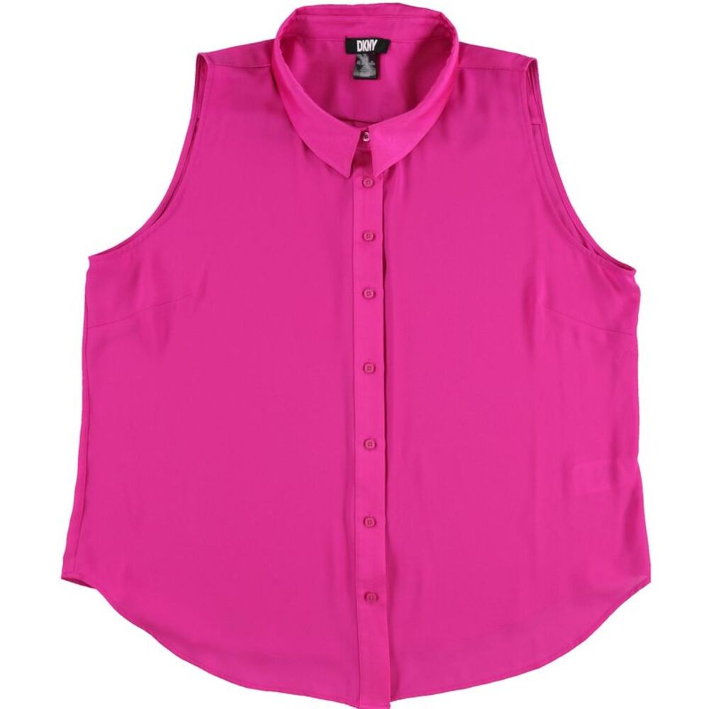 DKNY Womens Sleeveless Button Up Halter Blouse Top, Pink, XL, DM
